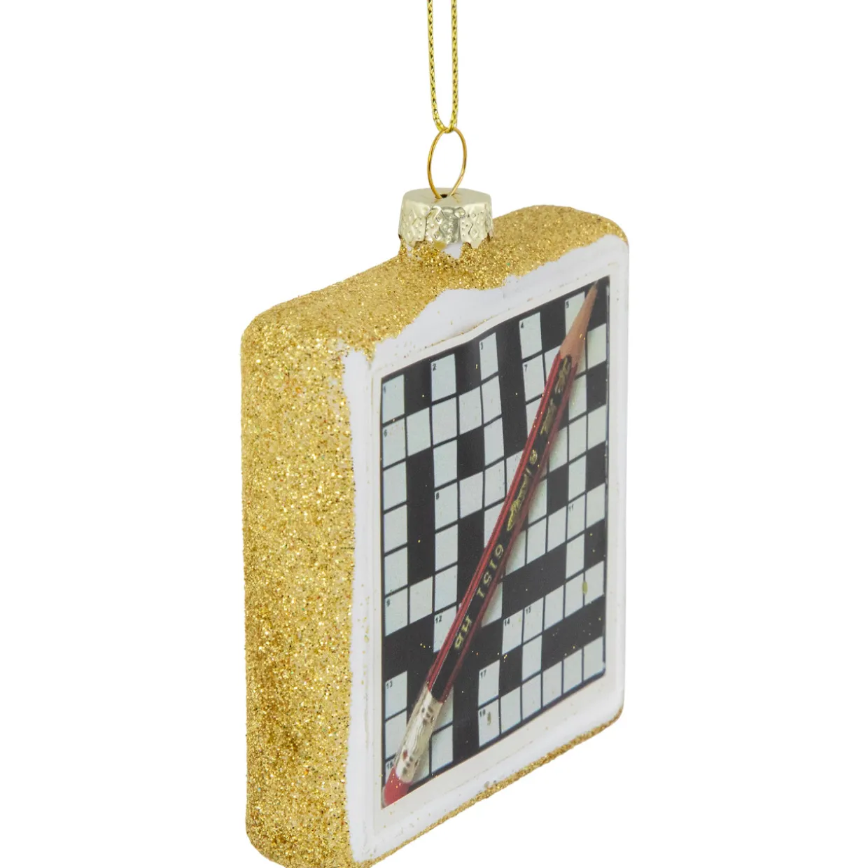 3.5" Crossword Puzzle with Pencil Glass Christmas Ornament