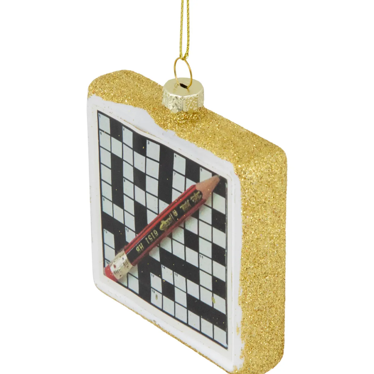 3.5" Crossword Puzzle with Pencil Glass Christmas Ornament