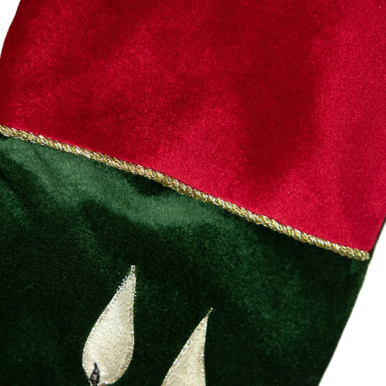 20" Dark Green and Burgundy Candle and Pine Cone Velveteen Christmas Stocking