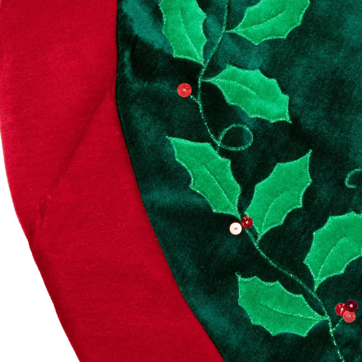 48" Dark Green Holly and Berry Velveteen Christmas Tree Skirt