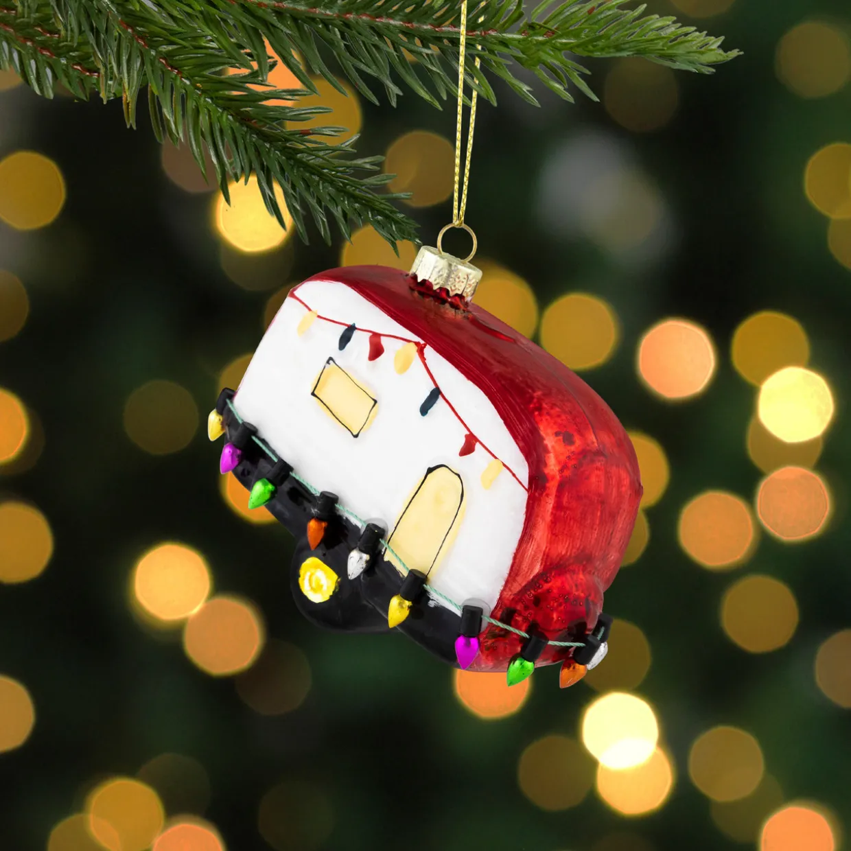 3" Decked Out Holiday Camper Glass Christmas Ornament