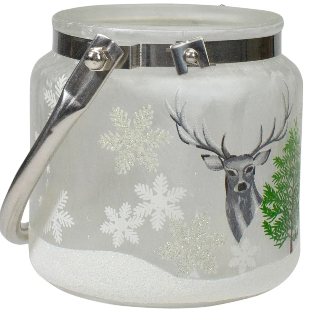 4" Deer, Pine and Snowflakes Hand Painted Flameless Glass Candle Lantern