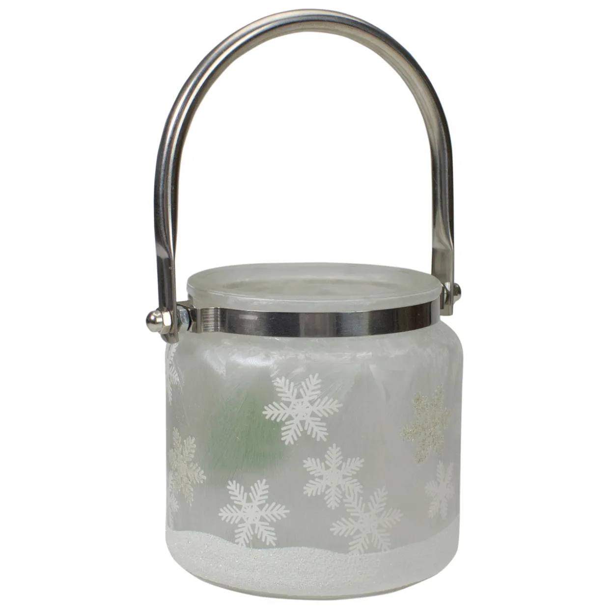 4" Deer, Pine and Snowflakes Hand Painted Flameless Glass Candle Lantern