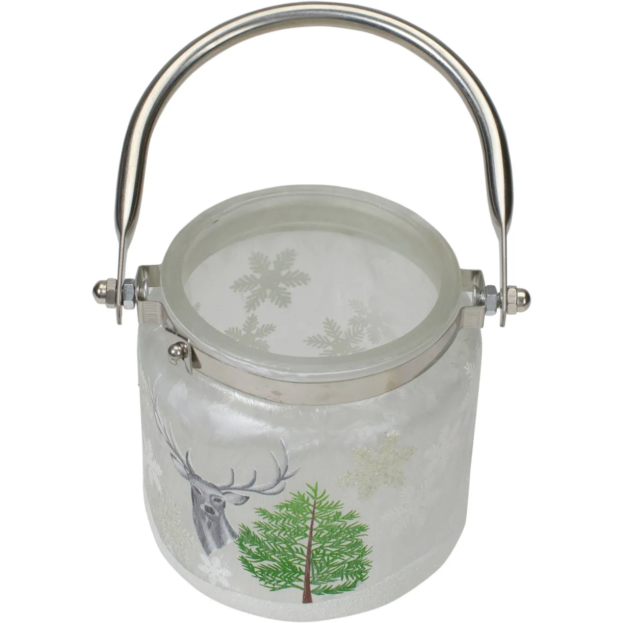 4" Deer, Pine and Snowflakes Hand Painted Flameless Glass Candle Lantern