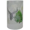 10" Deer, Pine and Snowflakes Hand Painted Flameless Glass Christmas Candle Holder
