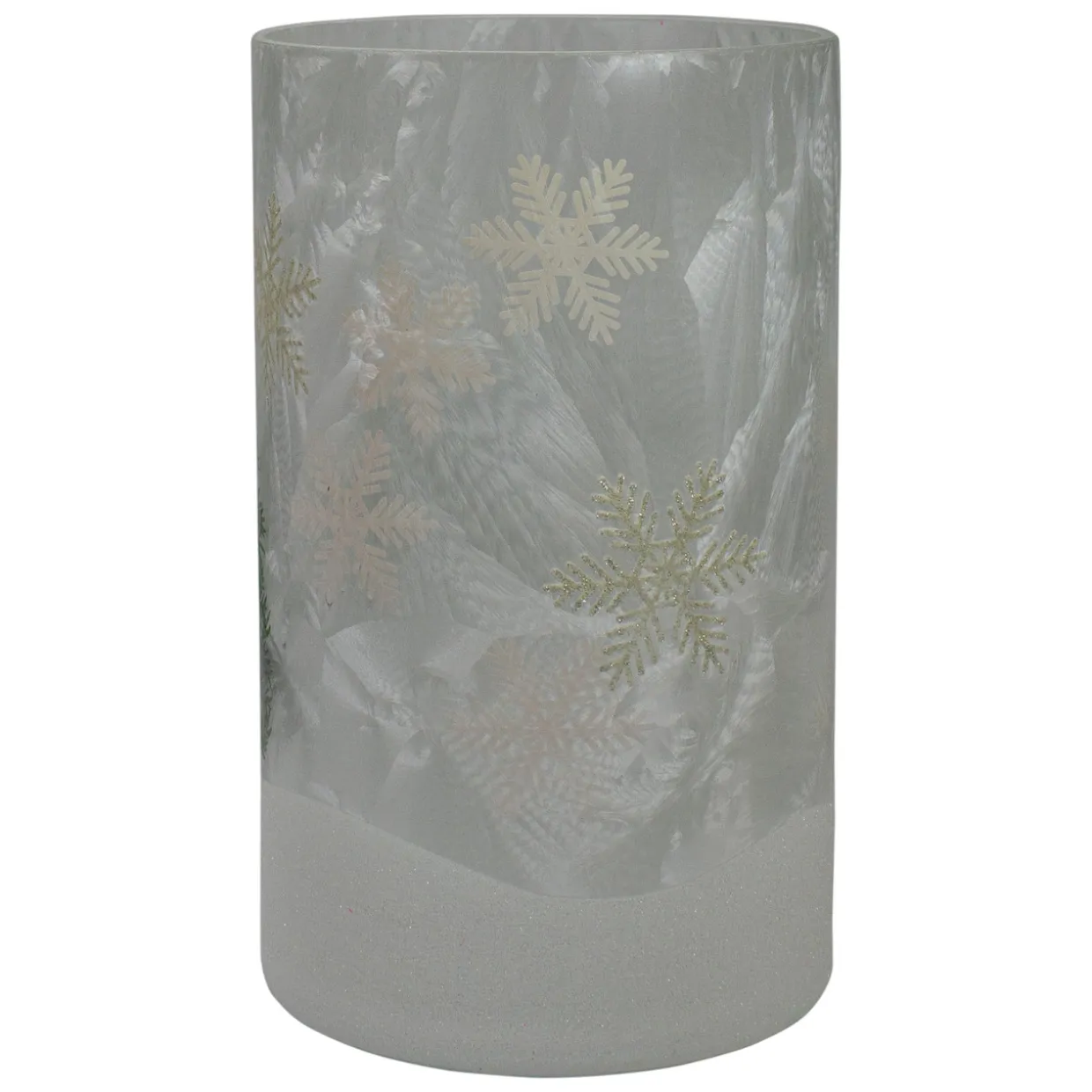 10" Deer, Pine and Snowflakes Hand Painted Flameless Glass Christmas Candle Holder
