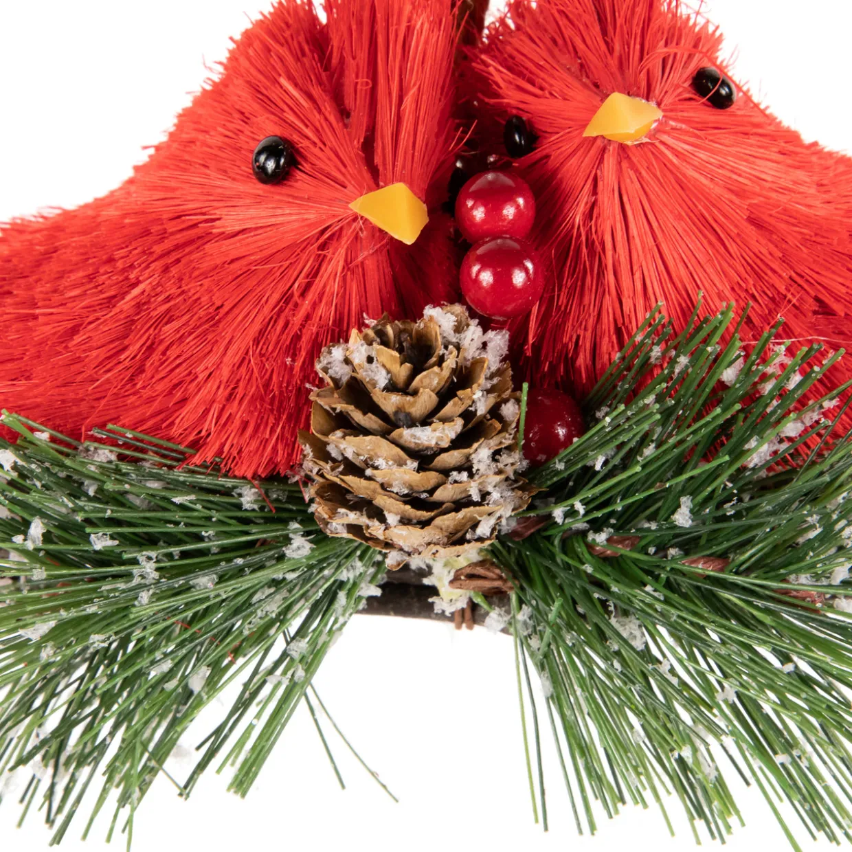 8" Double Cardinal and Pine Needle Branch Hanging Christmas Ornament