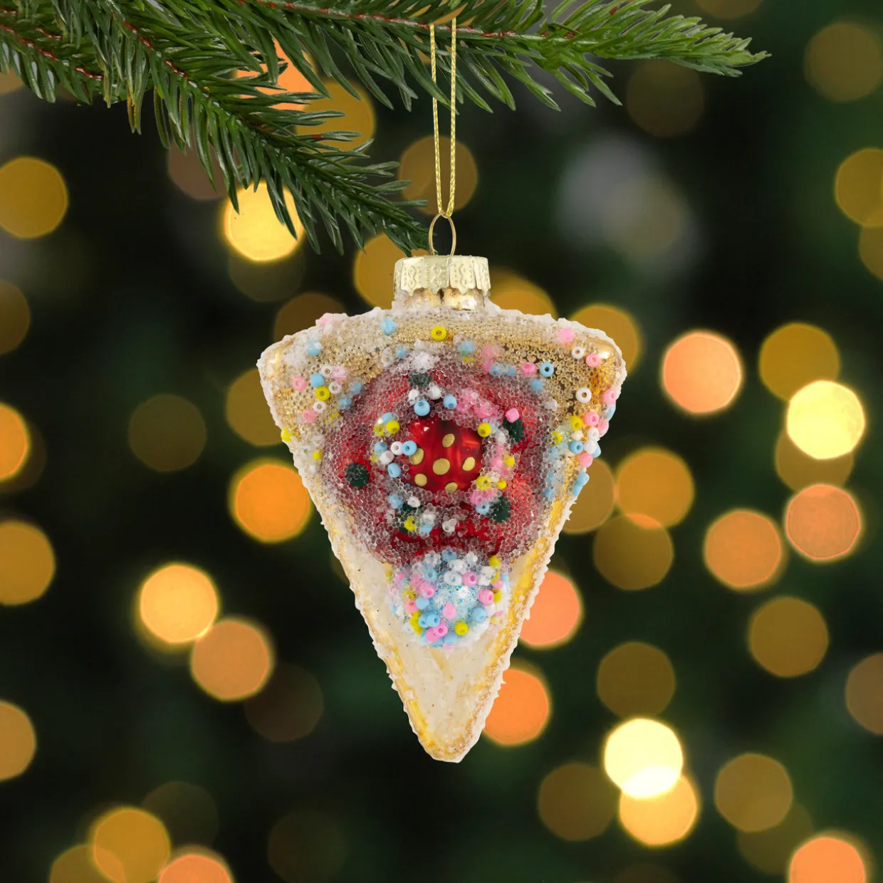 3" Double Layer Slice of Cake Glass Christmas Ornament