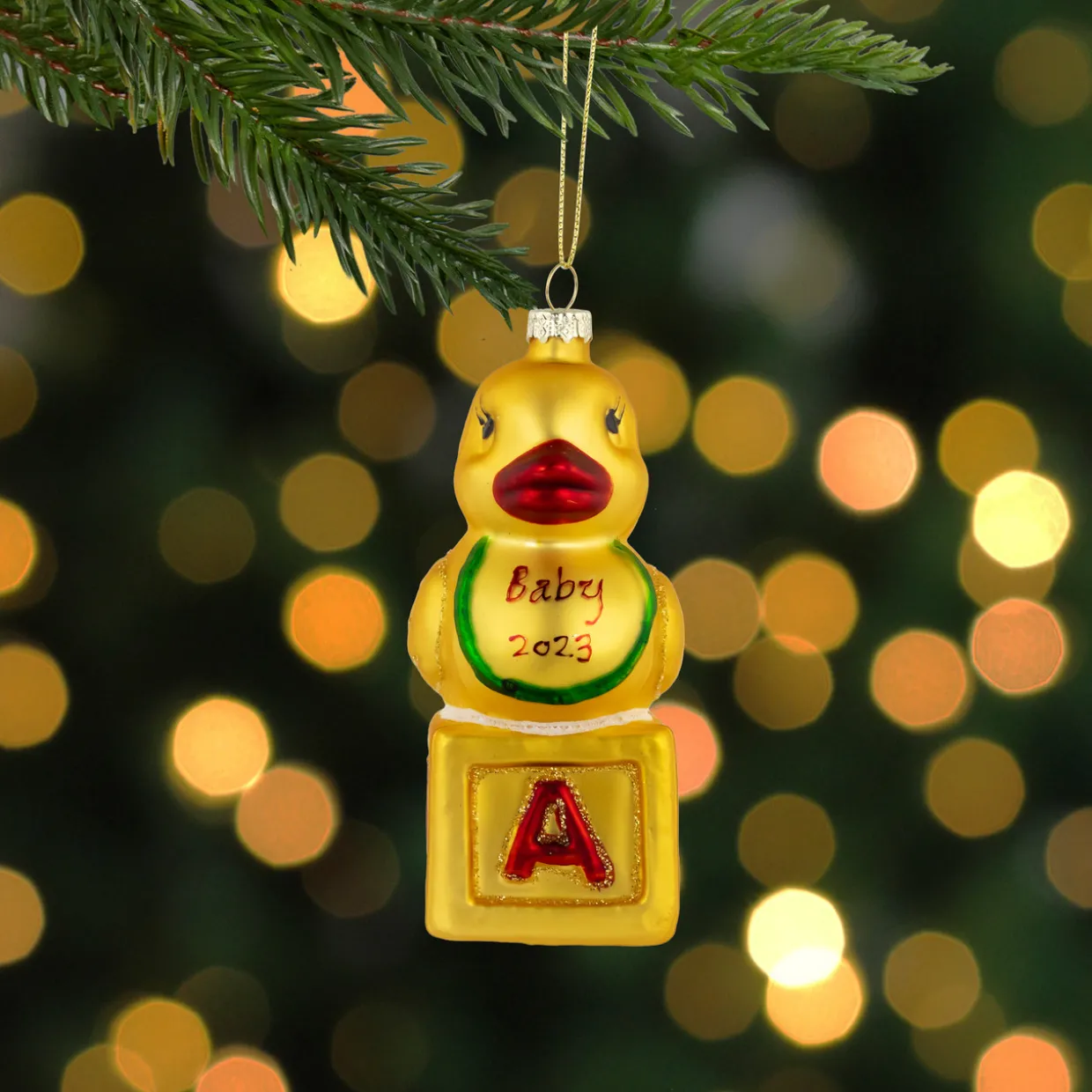 5" Ducky New Baby 2023 Glass Christmas Ornament