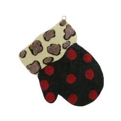 4" Eclectic Leopard Print and Polka Dot Mitten Christmas Ornament