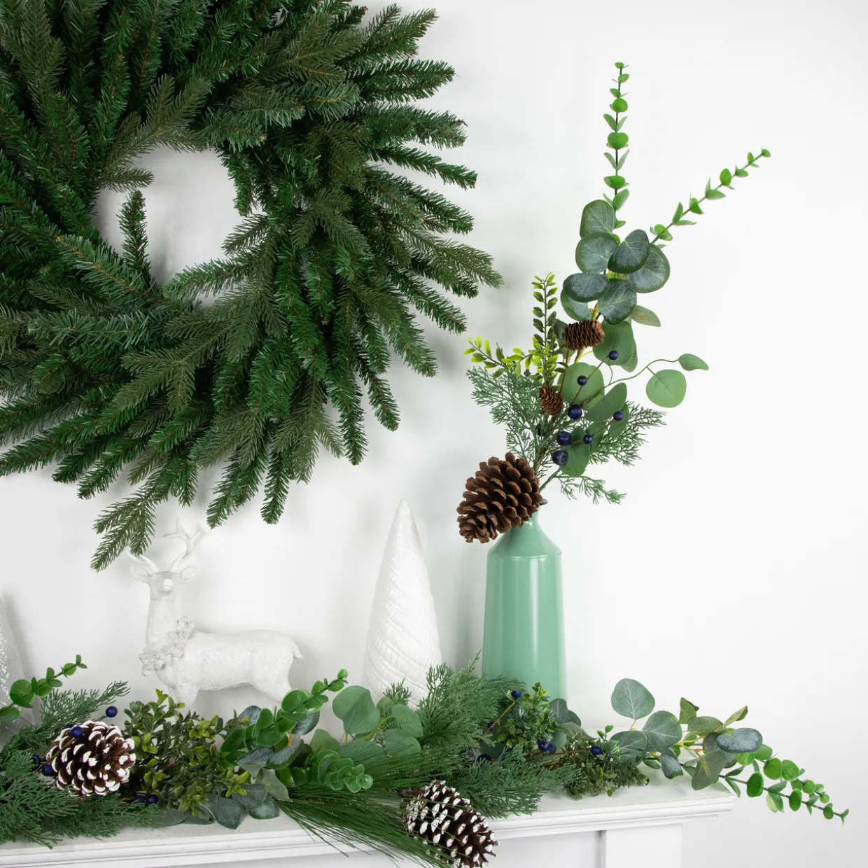 32" Eucalyptus, Pinecones and Blueberries Artificial Pine Christmas Spray