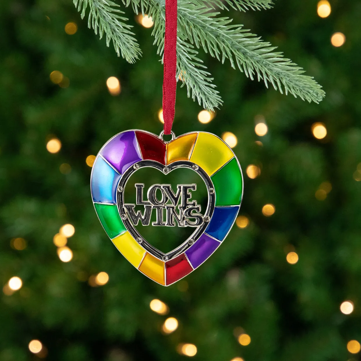 3" Faceted Heart Love Wins Pride Christmas Ornament with European Crystals
