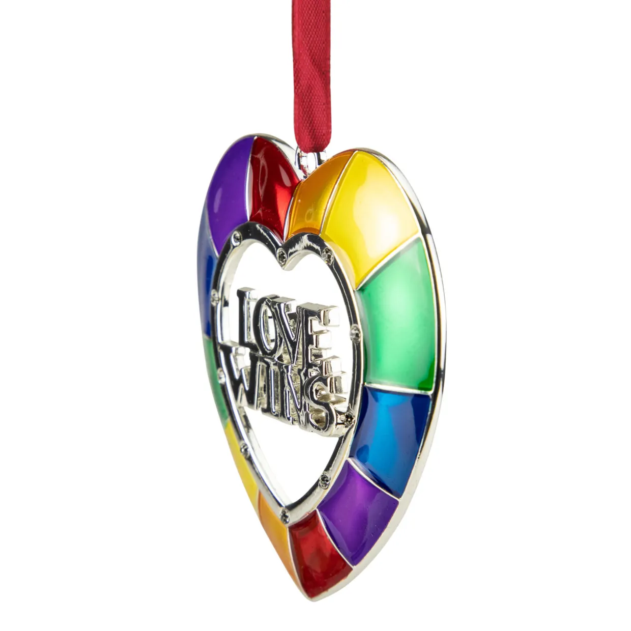 3" Faceted Heart Love Wins Pride Christmas Ornament with European Crystals