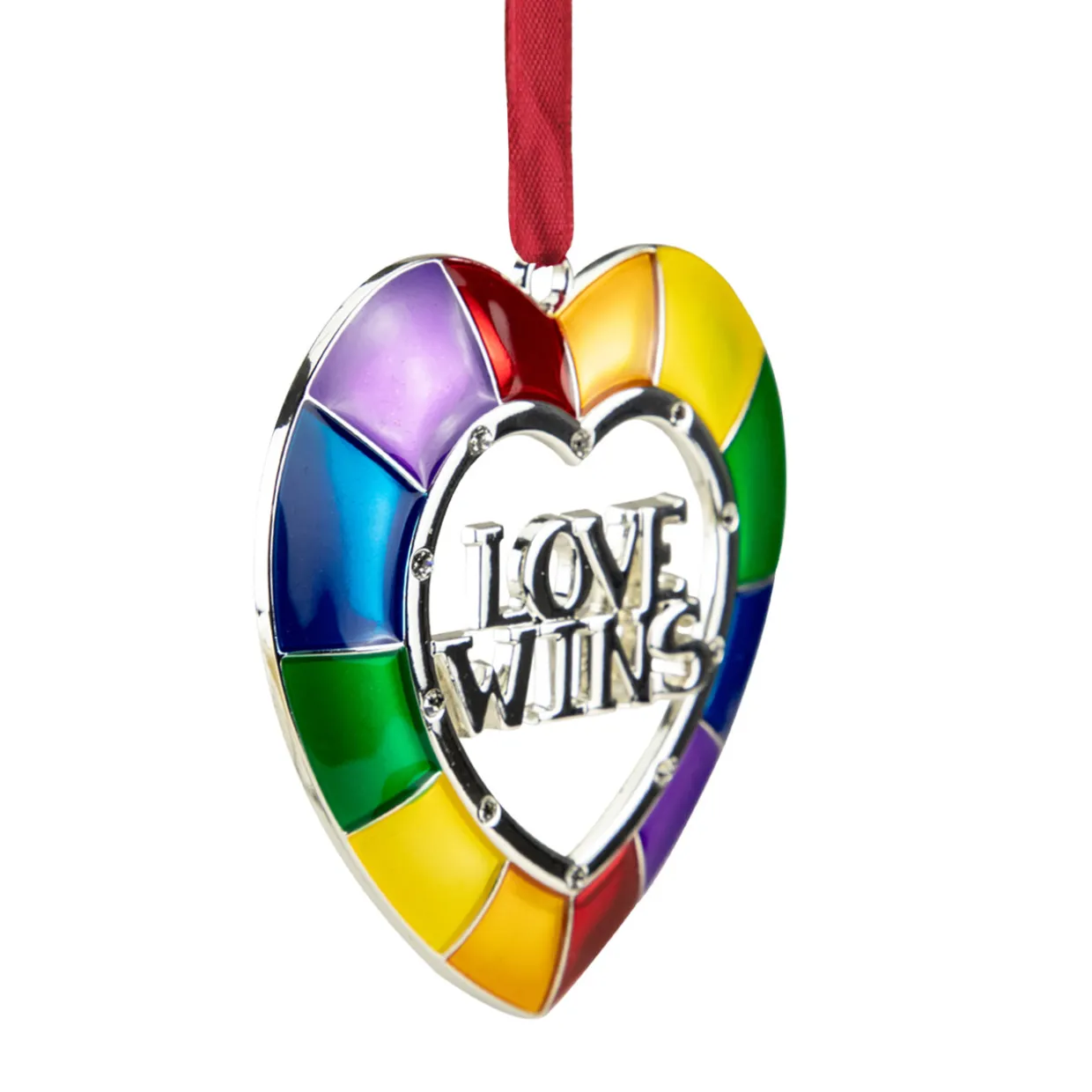 3" Faceted Heart Love Wins Pride Christmas Ornament with European Crystals