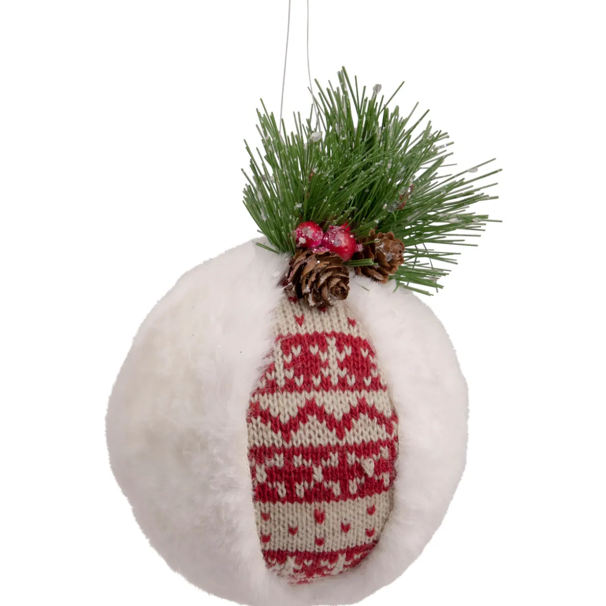 8" Faux Fur and Nordic Print Christmas Ball Ornament