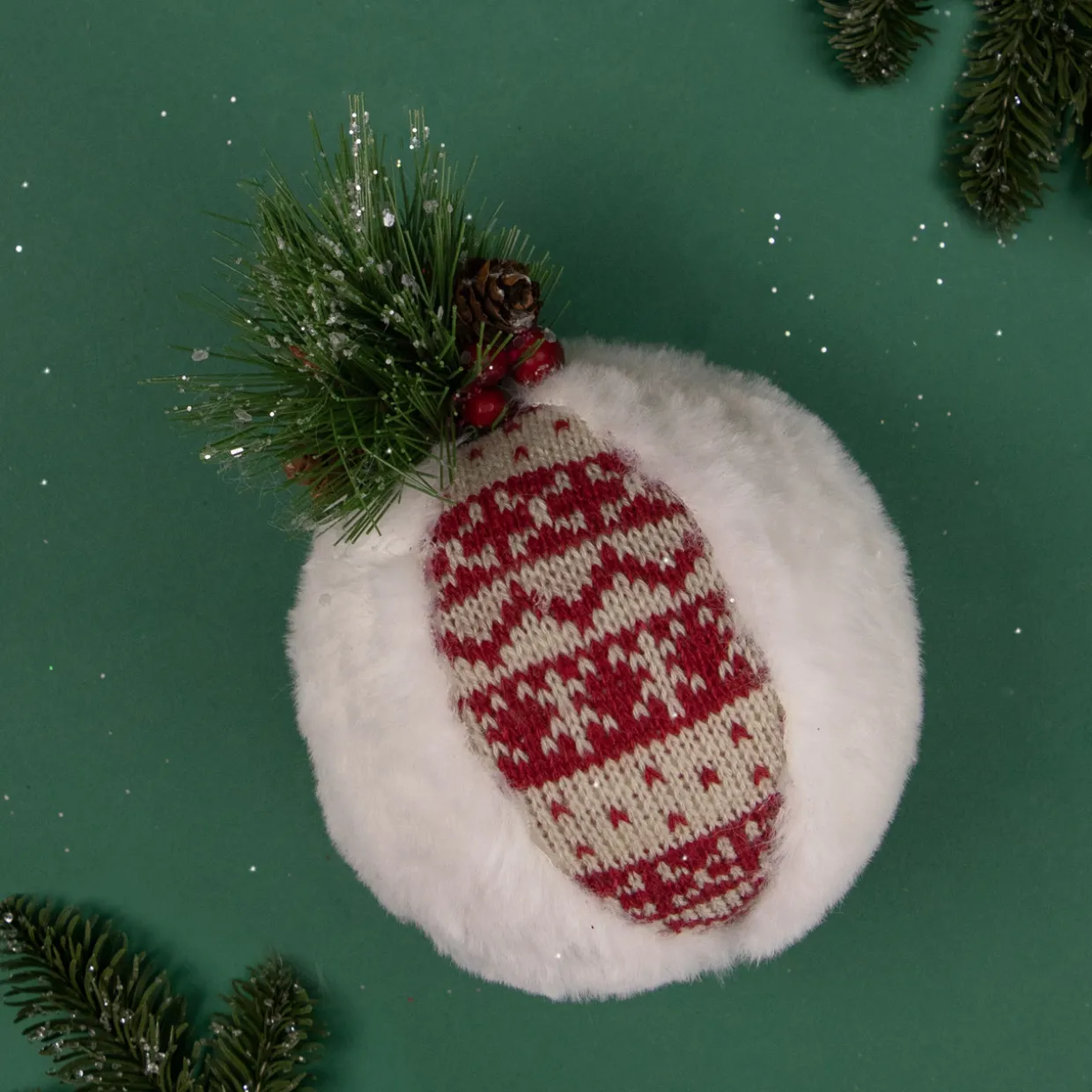 8" Faux Fur and Nordic Print Christmas Ball Ornament