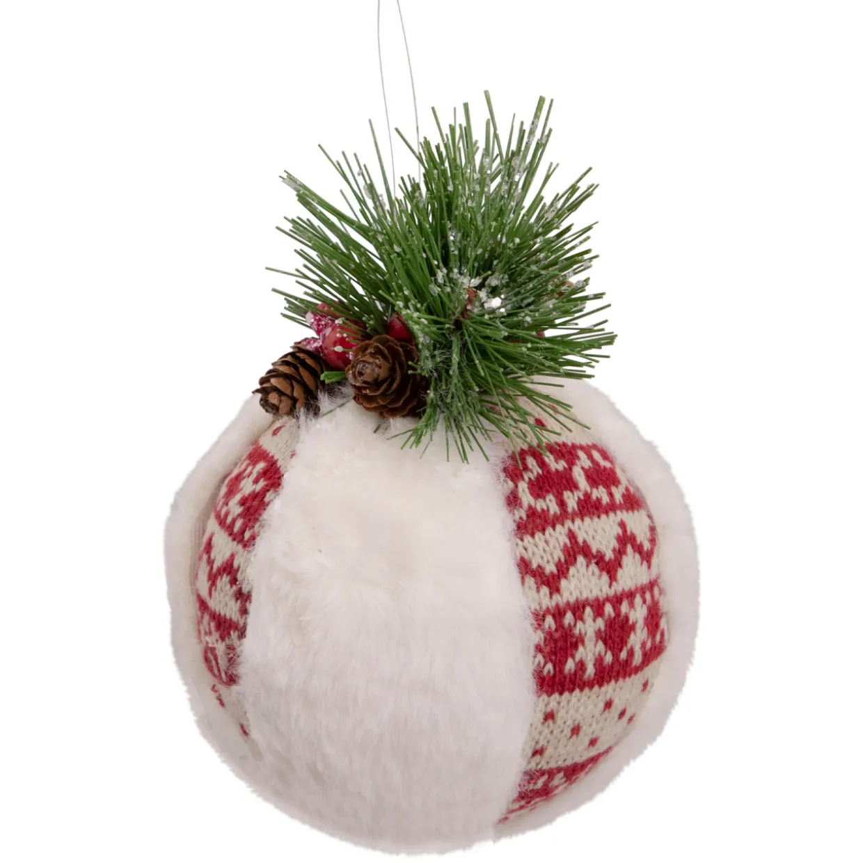8" Faux Fur and Nordic Print Christmas Ball Ornament