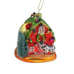 4" Festive Red and Green Barn with Roof Glass Christmas Ornament