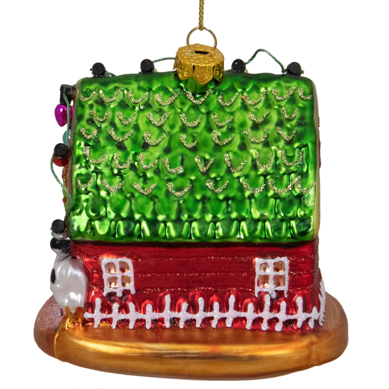 4" Festive Red and Green Barn with Roof Glass Christmas Ornament
