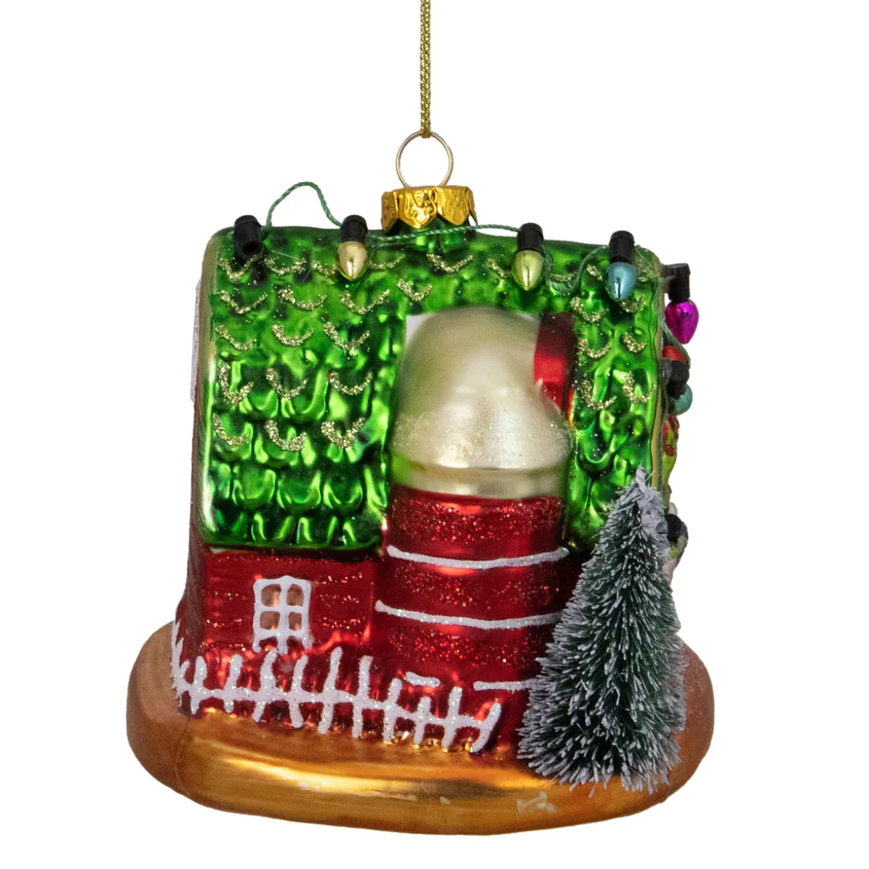 4" Festive Red and Green Barn with Roof Glass Christmas Ornament