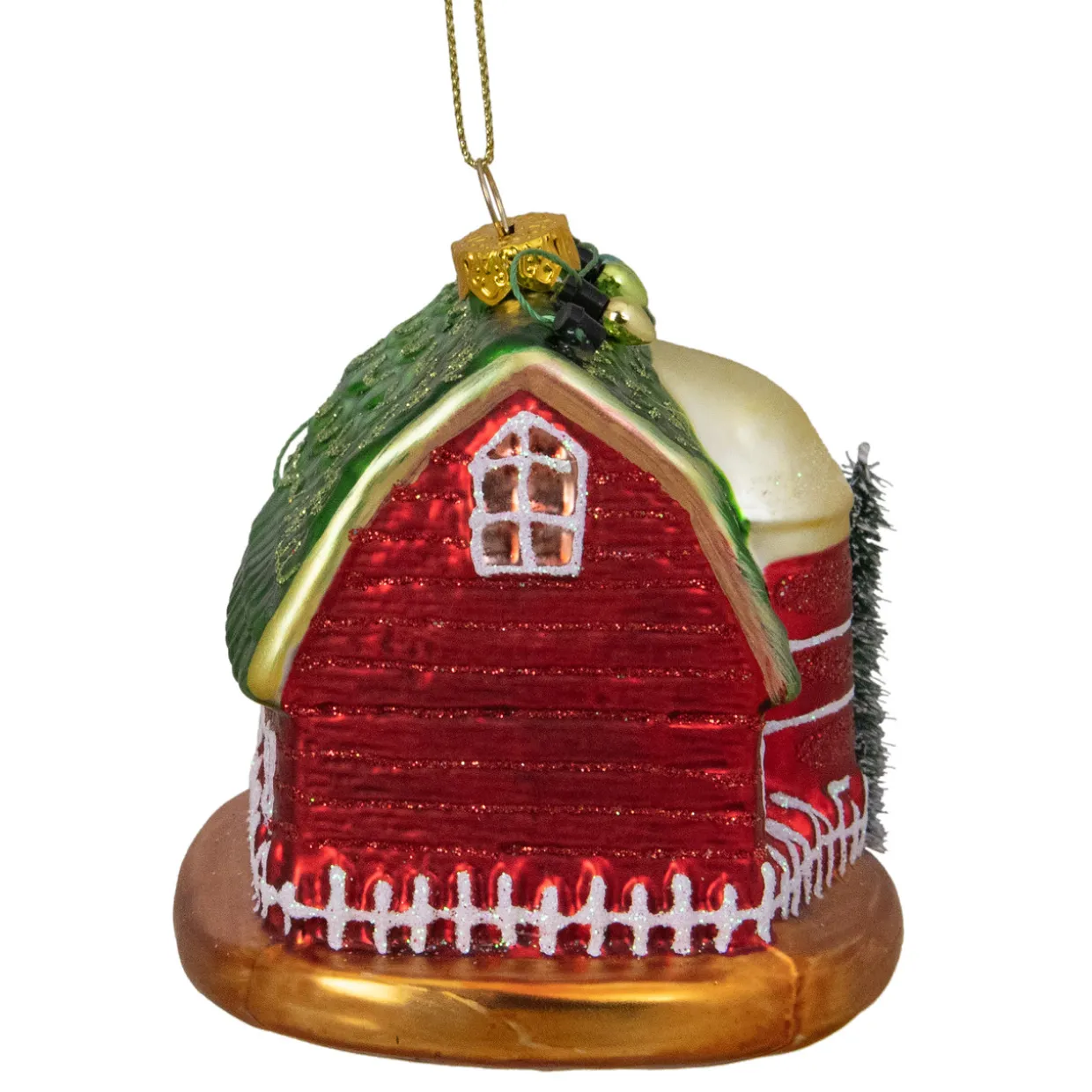 4" Festive Red and Green Barn with Roof Glass Christmas Ornament