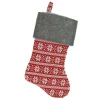 19" Festive Red, White and Grey Poinsettia Style Snowflake Motif Sweater Knit Christmas Stocking