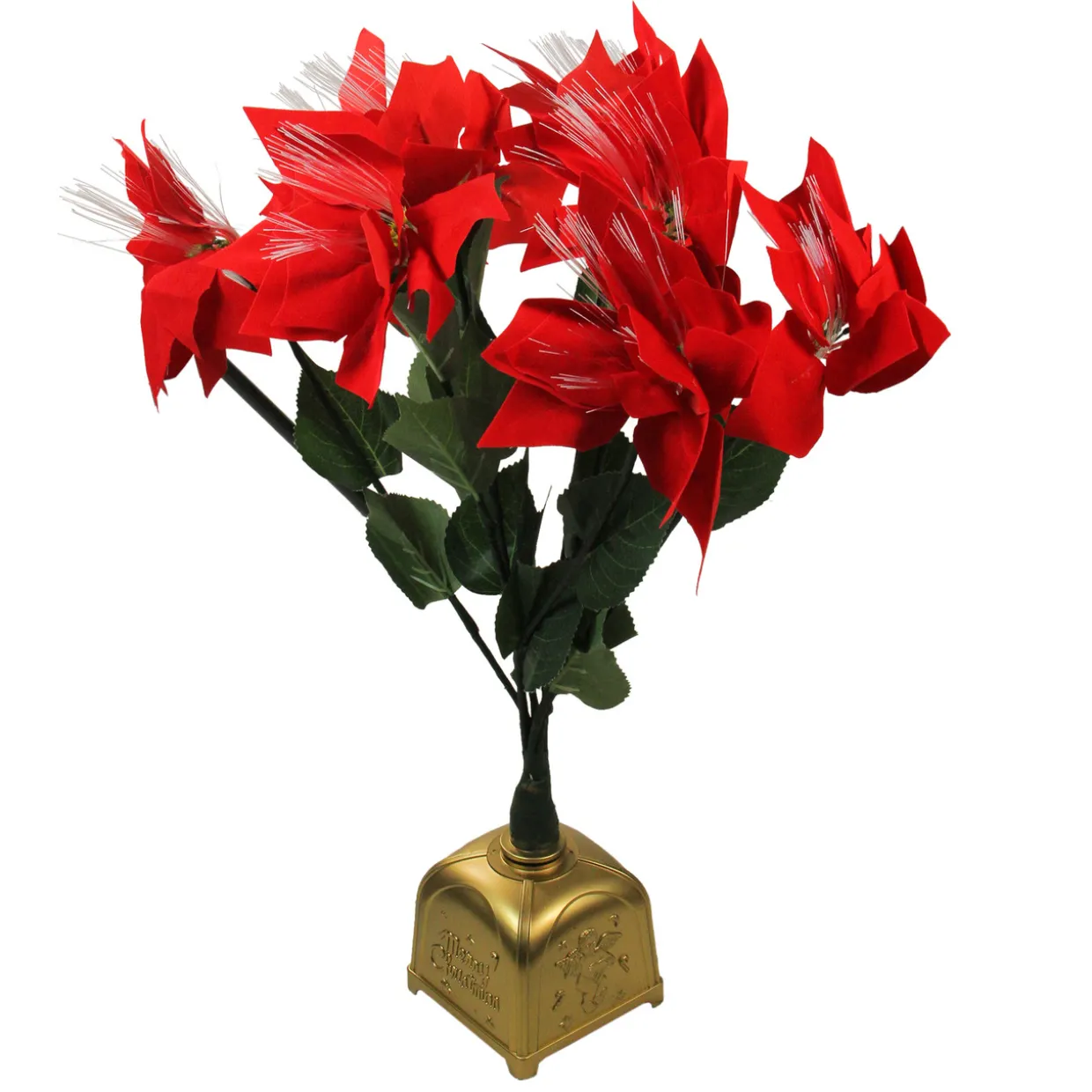20" Fiber Optic Lighted Red Poinsettia Artificial Christmas Plant