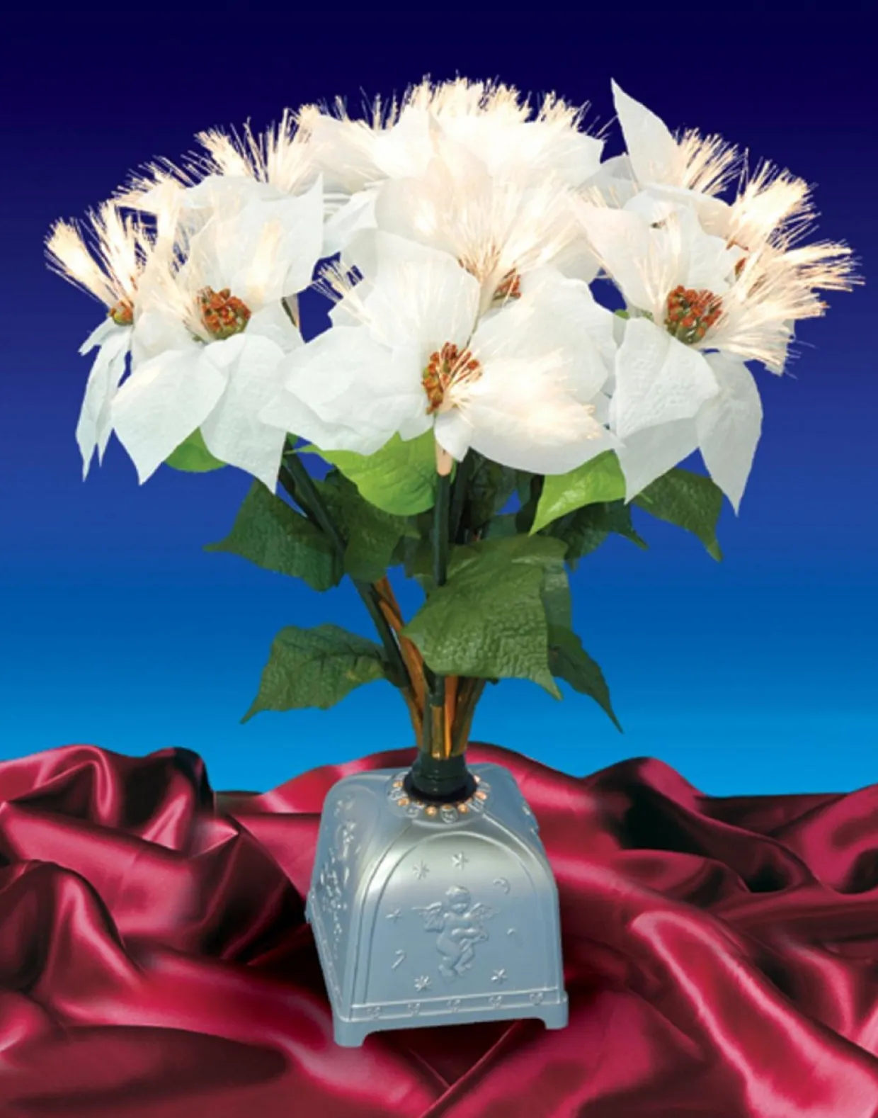 20" Fiber Optic Lighted White Poinsettia Artificial Christmas Plant