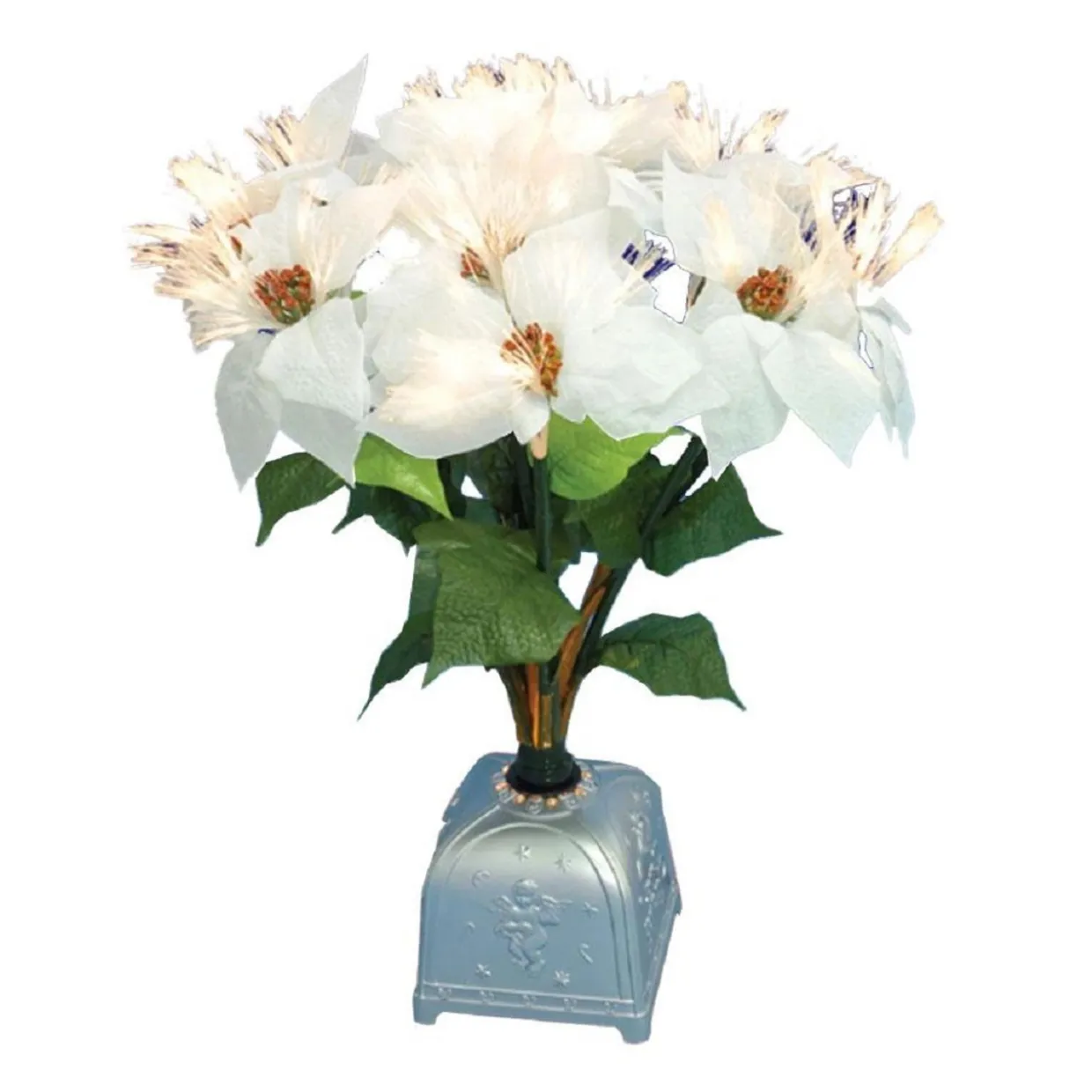 20" Fiber Optic Lighted White Poinsettia Artificial Christmas Plant