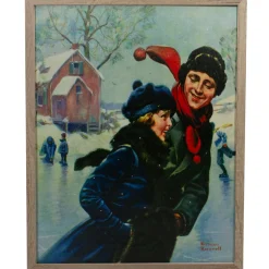 19" Fiber Optic Norman Rockwell 'Couple Ice Skating' Christmas Wall Art