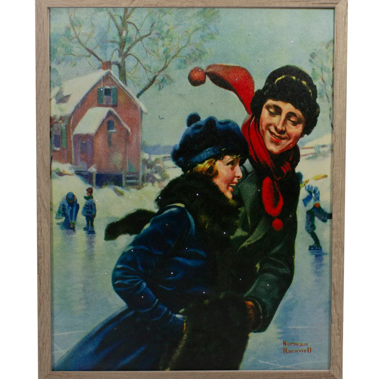 19" Fiber Optic Norman Rockwell 'Couple Ice Skating' Christmas Wall Art