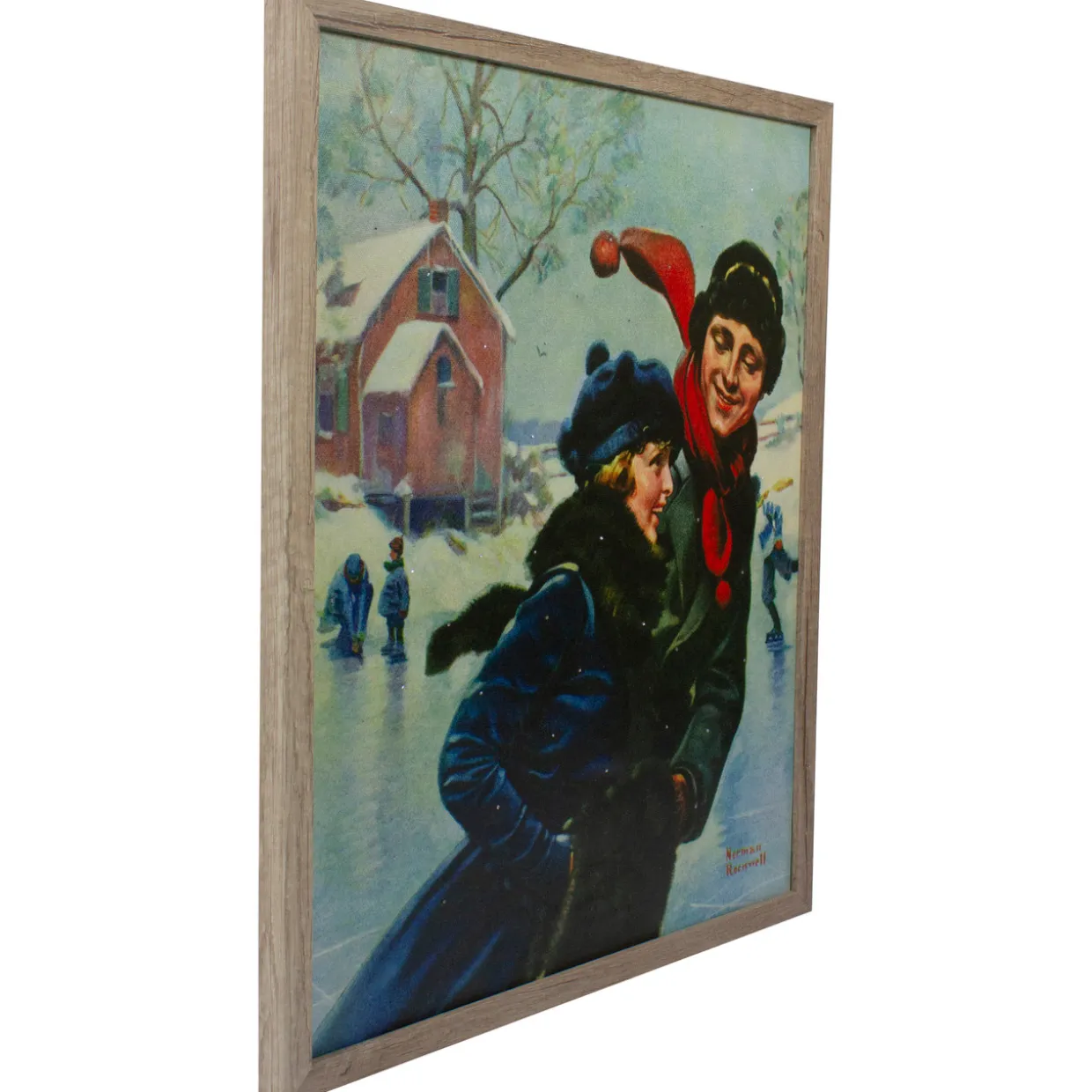 19" Fiber Optic Norman Rockwell 'Couple Ice Skating' Christmas Wall Art