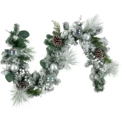 6' Flocked Pine Artificial Christmas Garland with Iridescent Ornaments, Unlit