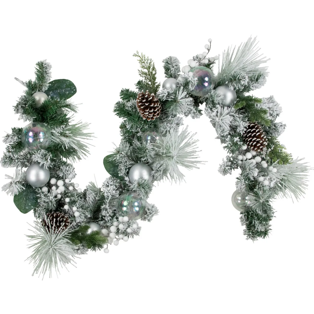 6' Flocked Pine Artificial Christmas Garland with Iridescent Ornaments, Unlit