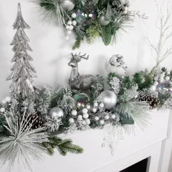 6' Flocked Pine Artificial Christmas Garland with Iridescent Ornaments, Unlit