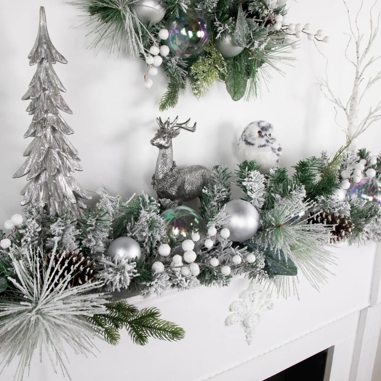 6' Flocked Pine Artificial Christmas Garland with Iridescent Ornaments, Unlit