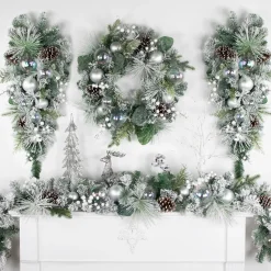 6' Flocked Pine Artificial Christmas Garland with Iridescent Ornaments, Unlit