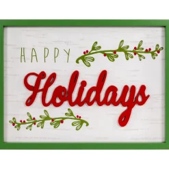 15.75" Framed "Happy Holidays" Christmas Wooden Wall Sign