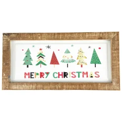 11.75" Framed Merry Christmas Trees Metal Wall Sign