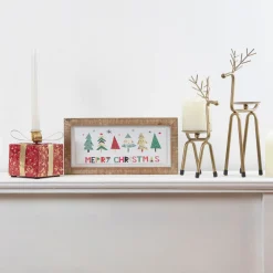 11.75" Framed Merry Christmas Trees Metal Wall Sign