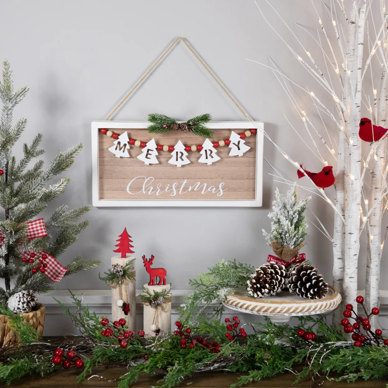 15.75" Framed Rustic "Merry Christmas" Beaded Wooden Wall Sign