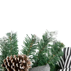 6' Frosted Pine Artificial Christmas Garland with Striped Bows and Ornaments