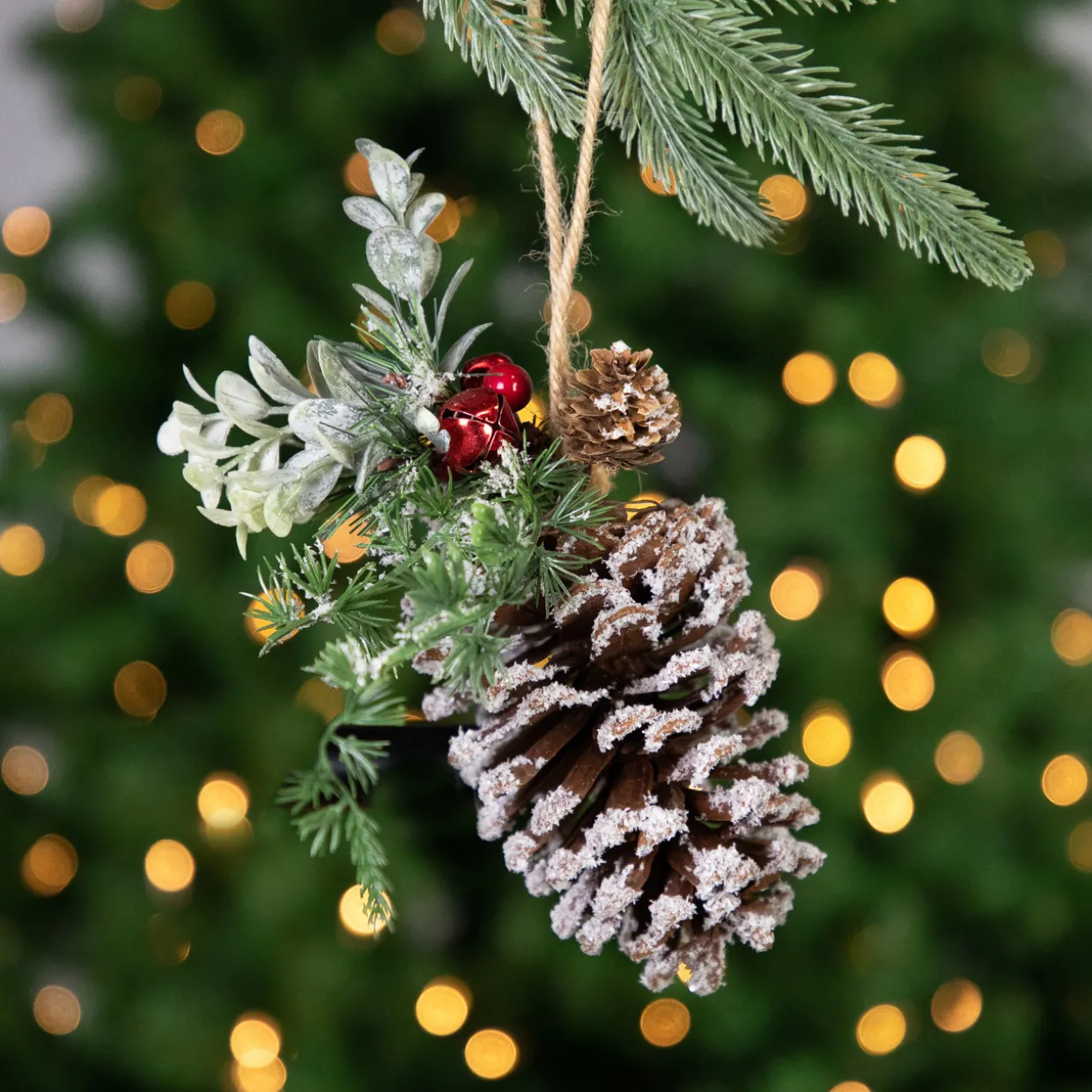 13" Frosted Pine Cone with Mixed Foliage Christmas Ornament