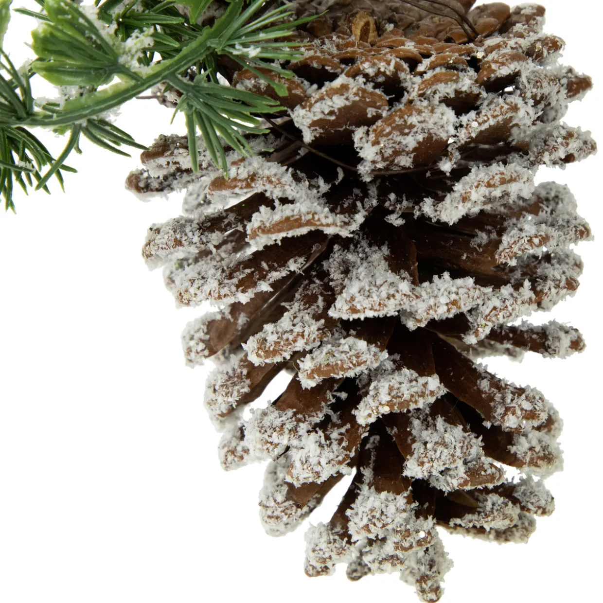 13" Frosted Pine Cone with Mixed Foliage Christmas Ornament