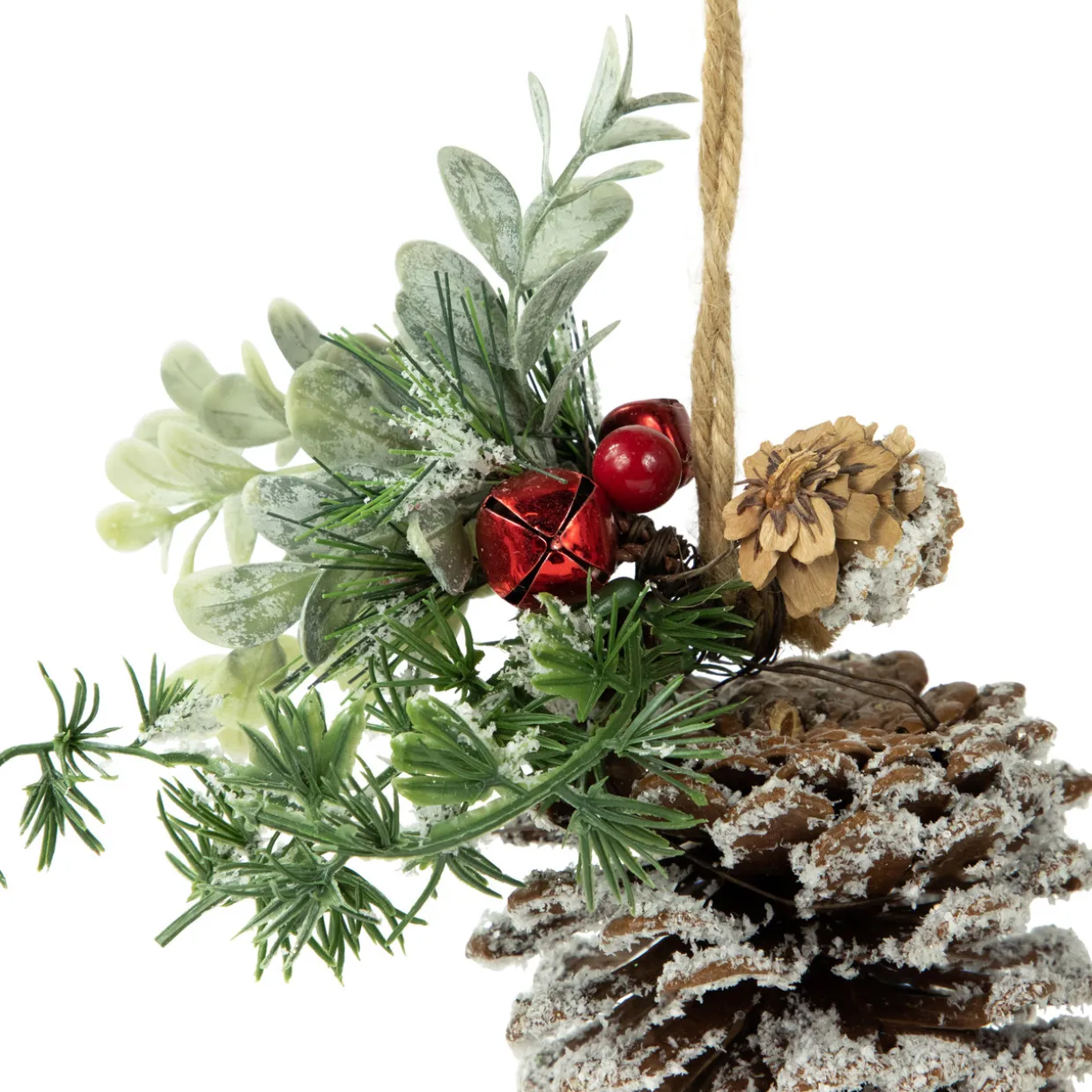 13" Frosted Pine Cone with Mixed Foliage Christmas Ornament