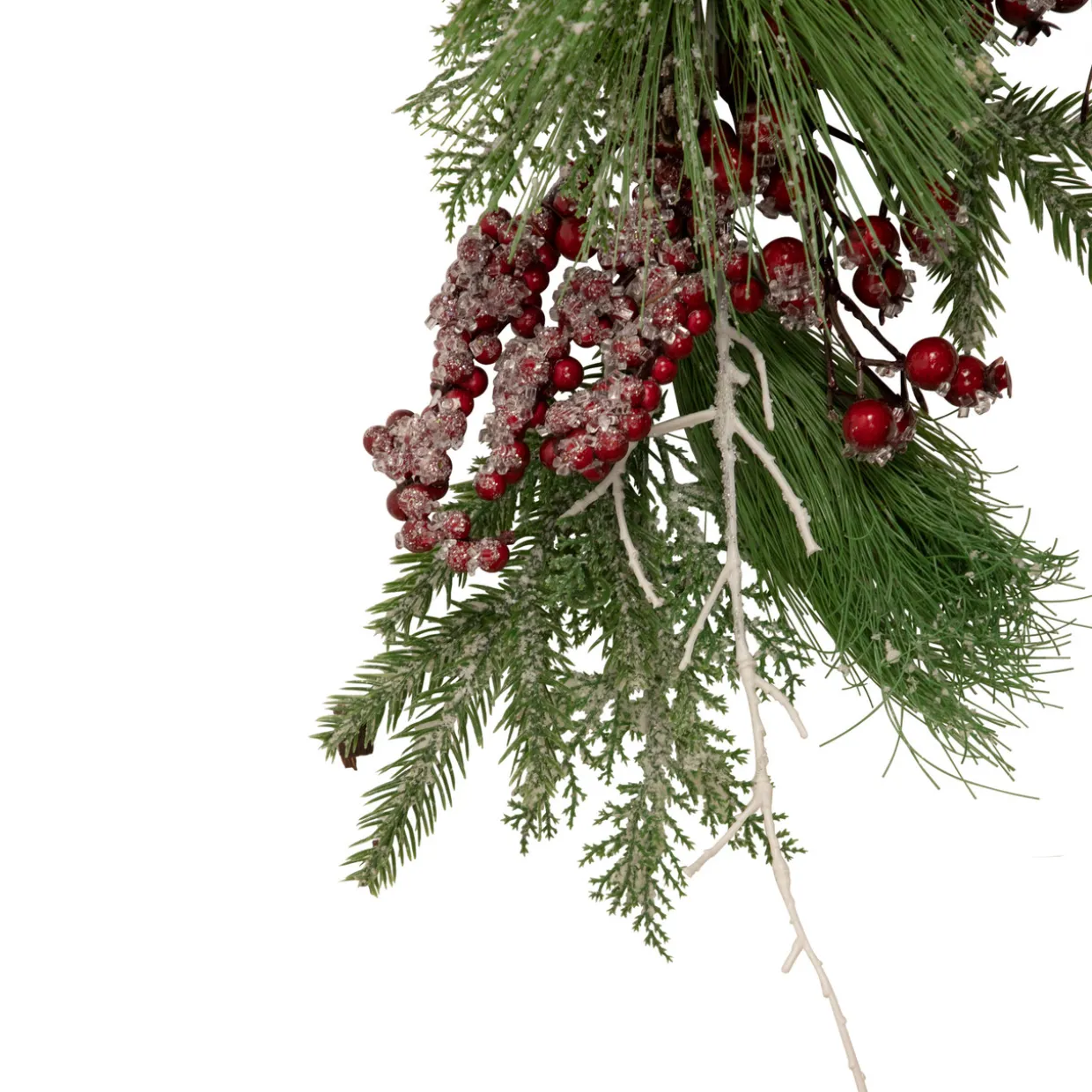 28" Frosted Red Berries and Pine Cones Artificial Christmas Teardrop Swag