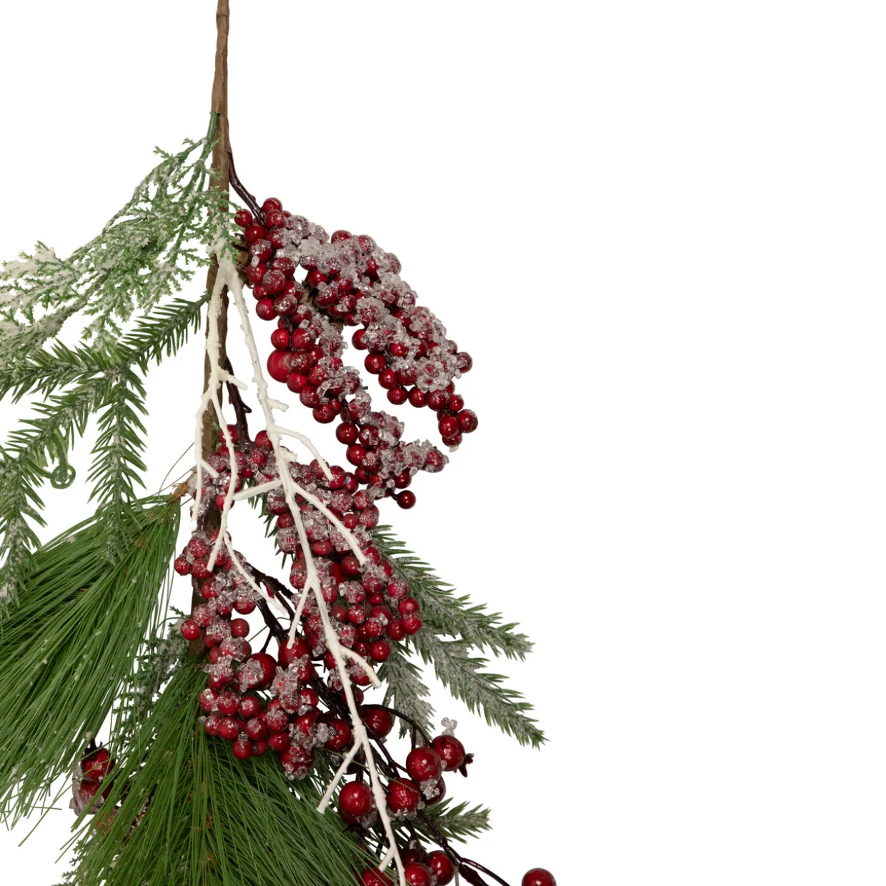 28" Frosted Red Berries and Pine Cones Artificial Christmas Teardrop Swag