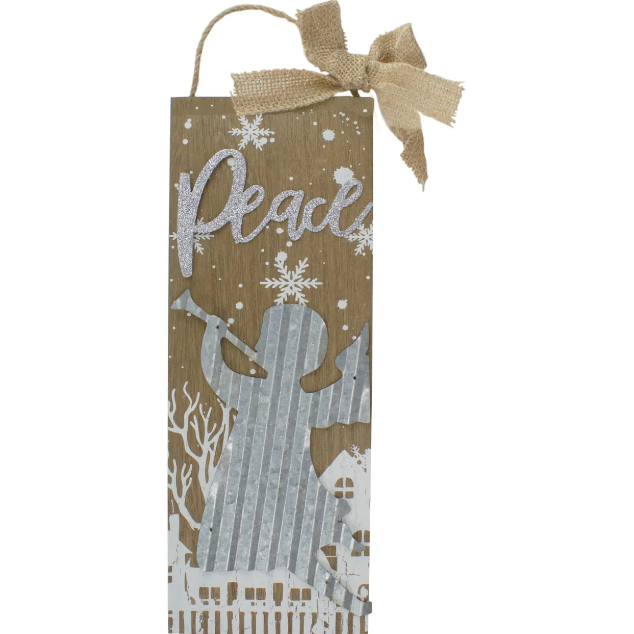 12.5" Galvanized Metal Angel and Peace Christmas Wall Decor