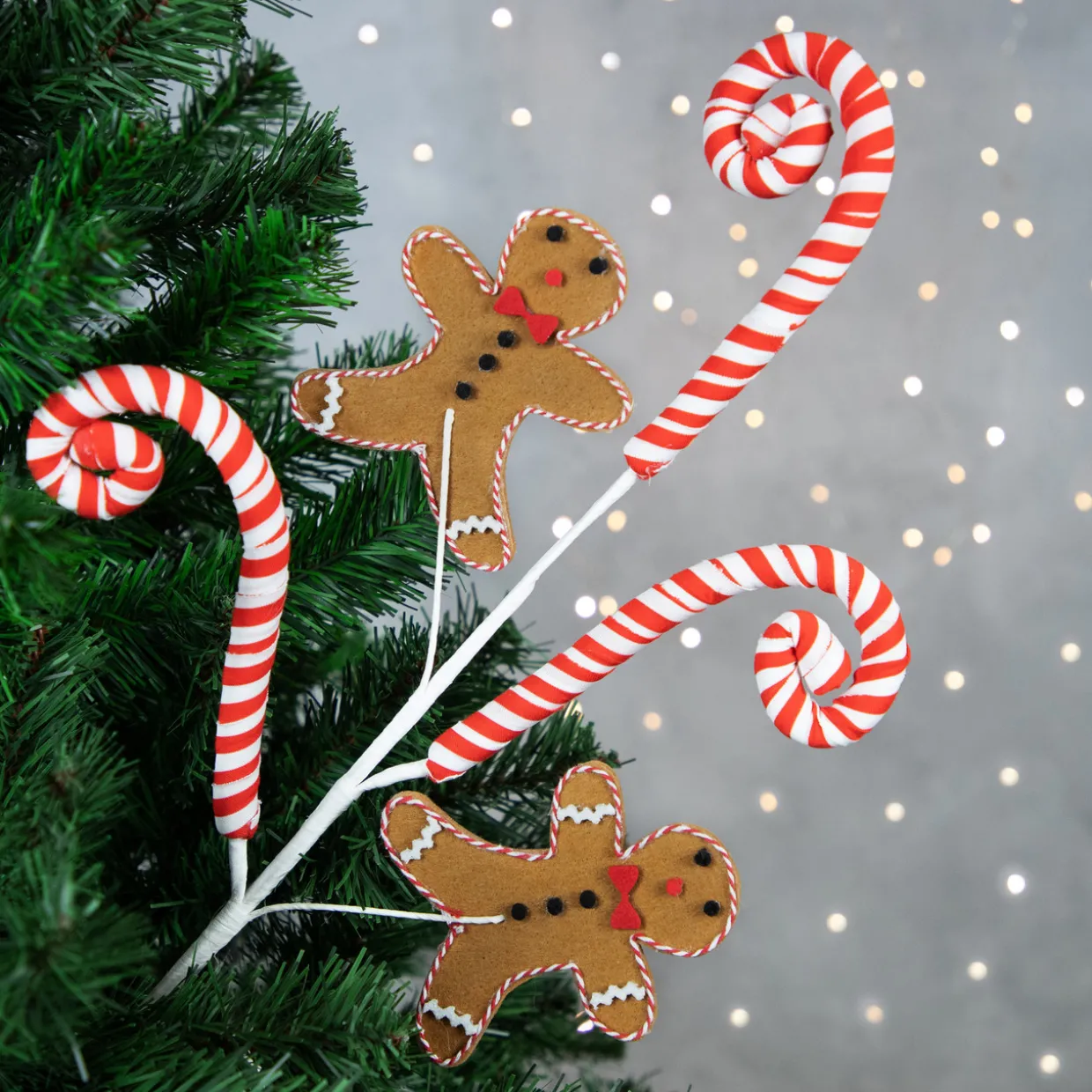28" Gingerbread and Candy Cane Swirls Christmas Spray
