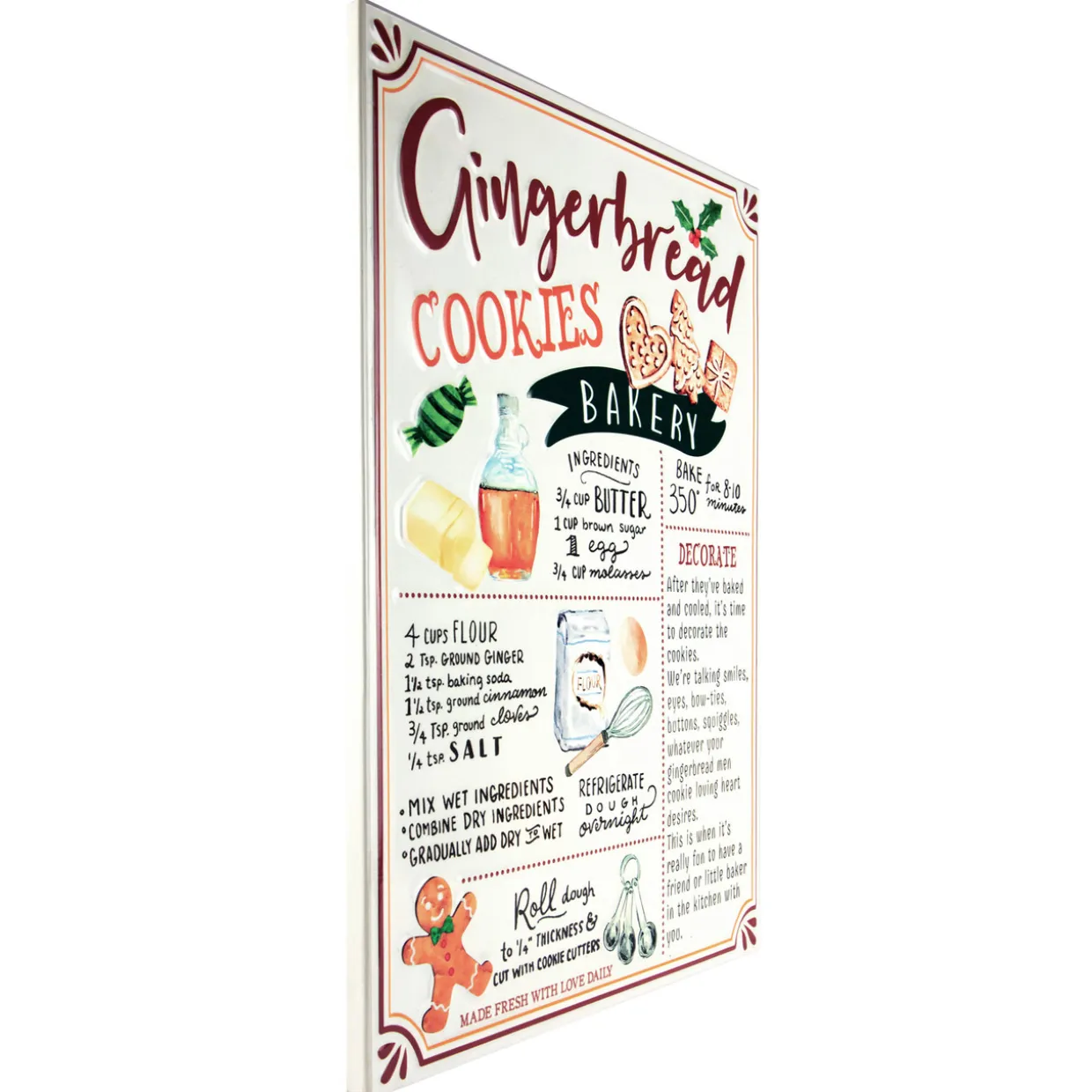 17.25" Gingerbread Christmas Cookies Recipe Metal Wall Plaque Sign